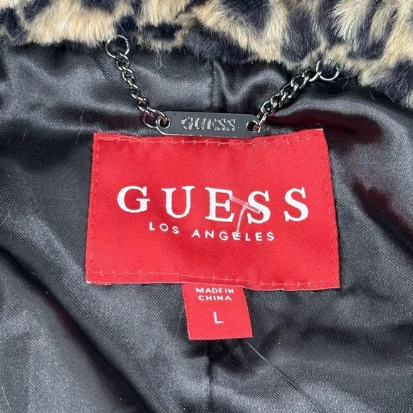 Guess Delvey Faux Fur 3 Button up Jacket NWT Ladies SZ L Animal Cheetah Print - Picture 5 of 8